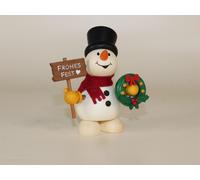 Miniature Figure Snowman with Christmas Wreath + Sign
