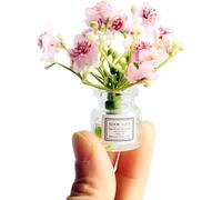 Miniature Flowers in Vase Set - 1:6 Scale Dollhouse Décor with Realistic Details, Tiny Floral Arrangements for Micro Landscape, Train Platform and Fairy Garden Accessories (Pink)