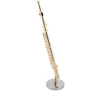 Miniature Flute, 5.9in Mini Flute Model with Stand Brass Musical Instrument Model Hobby Collectibles Gift for Home Ornaments