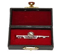 Miniature Flute Brooch Silver, Flute Shape Design Lapel Pin with Red Velvet Lined Vintage Style Instrument Case, Metal Material, Miniature Flute for Music Festival Decoration