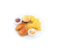 Miniature Food Accessory Steak Hamburger with Tomato Lettuce and Onion on Plate for Dollhouse Scenes Resin Craft for 1:12 Scale Diorama Construction (Fried Chicken)