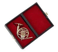 Miniature French Horn Gold Plated Mini Round Horn Ornament Replica Instrument Decoration Home with Gift Case for Christmas Birthday Gifts Music Lover