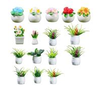 Miniature Garden Decoration Set, Miniature Museum & Dollhouse Accessories, Colourful Artificial Bonsai and Succulents Made of Resin for Zen Garden, Terrarium and Table Decoration, Pack of 14