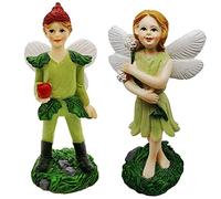 Miniature Garden Fairy Set of 2 Small Ornaments Jungle Boy Girl Statue Enchanted Figurines Fairy Garden Accessories