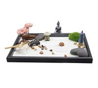 Miniature Garden Set Includes Rakes Fake Bonsais Tree Buddhist Statues for Mindful Art and Calm Meditations Practice Sand Stone