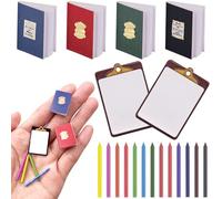 Miniature Gnome Accessories, 19 Pieces 1:12 Christmas Mini Dollhouse Accessories Book Clipboard Colouring Pencil Set, 1/12 Miniature Doll School Supplies Gnome Accessories Decoration for Dollhouse DIY