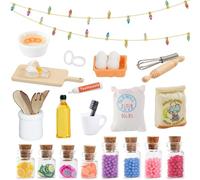 Miniature Gnome Accessories, 31 Pieces Dollhouse Accessories, Gnome Accessories Baking, Baking Set Gnome Miniature Dollhouse Accessories, Mini Eggs Olive Oil Flour Sack Whisk Rolling Pin 1:12