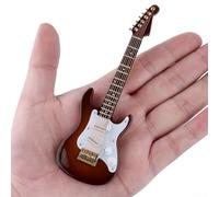 Miniature Guitar 14cm Wooden Electric Guitar Replica with Stand & Case - Non-Playable Music Present for Home Decor, Desktop Display, Collectible Model for Musicians(Coffee Color)