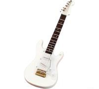Miniature Guitar 14cm Wooden Electric Guitar Replica with Stand & Case - Non-Playable Music Present for Home Decor, Desktop Display, Collectible Model for Musicians(White)