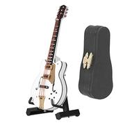 Miniature Guitar Model with with Stand and Case, White Dollhouse Musical Instrument Miniature Guitar Replica for Home Decoration