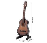 Miniature Guitar Model Wooden Musical Instrument Display with Stand Support and Case Dollhouse Accessories Small Craft Ornaments Home Decor (#03)