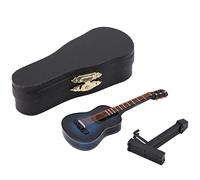 Miniature Guitar Model Wooden Musical Instrument Display with Stand Support and Case Dollhouse Accessories Small Craft Ornaments Home Decor (#01)