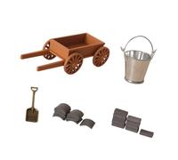 Miniature Hand Push Cart Molde Figure with Bricks Bucket for 1/12 Scale Doll House Collection Scene Dollhouse-accessories Pretend Play Furniture Toys