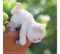 Miniature Hanging Cat Figurines Flower Pot and Vase Hugger Cute Resin Kitten Bonsai Terrarium Edge Decor Planter Pot Hanger Fairy Garden Ornaments (01# Catching Fish)