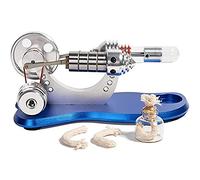 Miniature Hot Air Stirling Engine Motor Model Full Metal Body Steam Powered External Combustion Generator Physics Science Experiment Toy Kit Base Is Made of Aluminum Alloy Plate