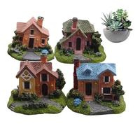 Miniature House 4Pcs Style 2.4x2x2 Inch Realistic Tiny House DIY Friendly Weather Resistant Resin Miniature Things for Bonsai, Micro Landscape, Fairy Garden