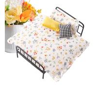 Miniature House Bed Set,Realistic Vintage Decoration with Bedding And Pillow - Play House Furniture,for Girl Kids Bedroom Room Living Room Play Life Dream Story Holiday Birthday