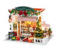 Miniature House Kit, DIY Christmas Village Houses Set Decorations, LED Lights Christmas Town Scene Desktop Ornaments, Christmas Candy Stand Gift for Children and Adults (Sweets Treats)