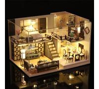 Miniature House Kit for Adult,Mini House Building Kit with LED Light, DIY Miniature Kit for Adults, Wooden Mini Dollhouse Kit for Birthday Christmas M033-B