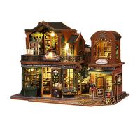 Miniature House Kit for Adult,Mini House Building Kit with LED Light, DIY Miniature Kit for Adults, Wooden Mini Dollhouse Kit for Birthday Christmas，Twilight Bookstore