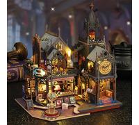 Miniature House Kit for Adult,Mini House Building Kit with LED Light, DIY Miniature Kit for Adults, Wooden Mini Dollhouse Kit for Birthday Christmas，Holo Magic City ES012