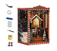 Miniature House Kit for Adults | Christmas 3D Wooden Doll House Building Kit for Kids - Vintage Bookend Decor for Birthday Halloween Beginners Handicraft Enthusiasts Desktop Bookstore