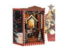 Miniature House Kit for Adults,Christmas 3D Wooden Puzzle Doll House Kit - Vintage Bookend Decor for Birthday Halloween Beginners Handicraft Enthusiasts Desktop Bookstore