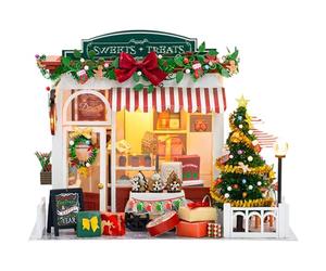 Miniature House Kit, Light Up Christmas Magical Theme Tiny House Kit with accessories, Battery Powered Easy Assembly Wooden DIY Miniature for Birthday, Christmas| Tiny