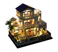 Miniature House Kit, Miniature Kit, 3D Wooden Craft Small Villa Model Making Kits with LED, Handmade Craft Manufacturer Sets for Teenagers, Women, Son, Family, Teenagers, Fre