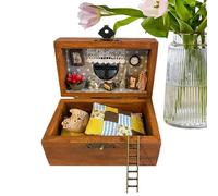 Miniature House Kit, Wooden Miniature | Miniature Building Kits - Handmade Wooden Craft Landscape Collectibles, Animals in Boxes Realistic Decor Design