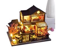 Miniature House Kits - Wood, Cloth, 9.5x14.2x9.5cm | Model Kit Dolls House, 3D Wooden Puzzle With LED Lights | DIY Mini Villa Building Set For Kids, Adults, Home Craft And Decoration Use
