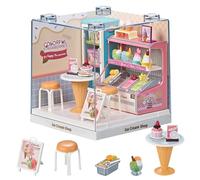 Miniature Ice Cream Shop DIY Kit with Acrylic Display Case - Dessert Dollhouse Room Craft Set, Tool-Free Mini House for Teens, Adults & Beginners