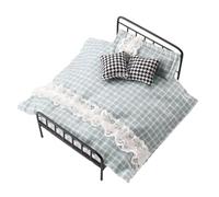 Miniature Iron Bed Set - 1:12 Scale Double Bed Model | Miniature Furniture With Bedding Mattress Quilt | Vintage Wrought Iron Frame For Kids Teens Pretend Play Role-Play Games, 16x10x9cm