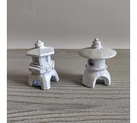 Miniature Japanese Lantern for Tabletop Terrarium, Zen Garden, Fairy Garden, Bonsai Tree Decoration (Twin Pack-Light Grey)
