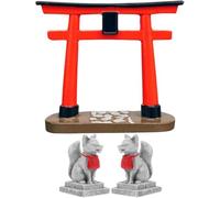 Miniature Japanese Torii Shrine Aquarium Ornament with Fox Figurine, Zen Moss Garden Landscape Decoration for Fish Tank