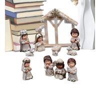 Miniature Kids Nativity Scene,Christmas Countertop Nativity Figures Miniatures Statue - 12X Jesus Manger Crib Ornament, Resin Figurine Set for Christmas