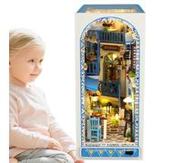Miniature Kit, 3D Wooden Sea Breeze Doll House Miniature Kit, Decorative Creative Assembled Bookends Scenes for Table Shelf