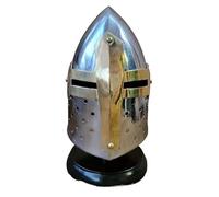 Miniature Medieval Crusader Great Helm Model - Handcrafted European Knight Bucket Helmet Figurine with Stand - Desktop Ornament & Collector's Display(Flat Top)