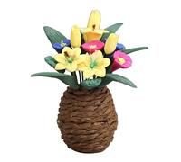 Miniature Mixed Flower Arrangement in Woven Pot for Dollhouse, 1:12 Scale Resin Clay Floral Decoration, Colorful Plant Accessory for Mini Garden or Playhouse Decor
