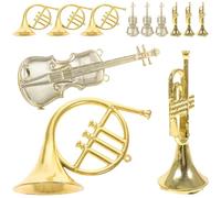 Miniature Musical Instruments: 12Pcs Golden Plastic Mini Violin Trumpet Models Hanging Pendants for Christmas Tree DIY Wreath Craft Decors Xmas Holiday Ornaments for Dollhouse Festive Embellishments