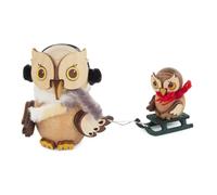 Miniature Owl Sleigh Ride with Child Height approx. 7cm NEW Wooden Animal Owl