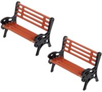 Miniature Park Bench Set 2-Pack - 1:24 Scale Brown Garden Seats with Realistic Detailing, Tiny Park Benches for Dollhouse and Fairy Garden Accessories, Train Platform and Miniature Landscape Décor