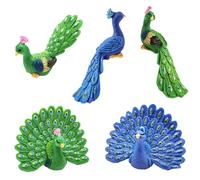 Miniature Peacocks Figurine 6 Pcs Peafowl Toy Figure Collection Playset Cake Topper Decoration, Micro Landscape Fairy Garden Decoration Wedding Party Supplies