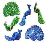 Miniature Peacocks Figurine 6 Pcs Peafowl Toy Figure Collection Playset Cake Topper Decoration, Micro Landscape Fairy Garden Decoration Wedding Party Supplies