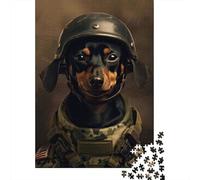 Miniature Pinscher Soldier 1000-Piece Puzzle for Adults, 70x50cm/1000pcs; Shared Family Time Around The Table; White Cardboard for Cleaner Sorting