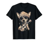 Miniature Pinscher Ukulele Beanie Y2K Aesthetic Value Graphic T-Shirt, Men, Black, S