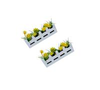 Miniature potted plants, miniature fence flower sets with artificial floral decorations, photography props and models, suitable for cotton dollhouses and miniature scale model toys. (Yellow)