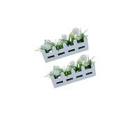 Miniature potted plants, miniature fence flower sets with artificial floral decorations, photography props and models, suitable for cotton dollhouses and miniature scale model toys. (White)