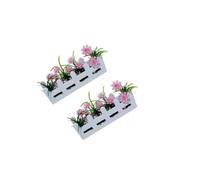 Miniature potted plants, miniature fence flower sets with artificial floral decorations, photography props and models, suitable for cotton dollhouses and miniature scale model toys. (Pink)