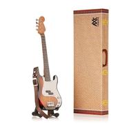 Miniature Precision Bass Guitar | Handmade Wooden Mini Replica by Axe Legends | Includes Personalised Mini Leather Guitar Strap and A-Frame Display Stand | 25 cms Tall | Shipped in Gift Box